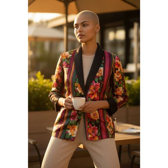 Victoria's Secret Vintage Gold Label Floral Satin Small Jacket‎ Smoking Jacket - Picture 2 of 10